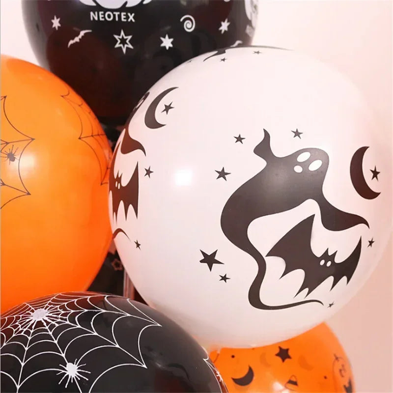 Ihomed 30/10Pcs Scary Halloween Balloons Kids Toys Pumpkin Skeleton Ghost Bar Party Decor Balloon Halloween Black Orange Latex Balloon