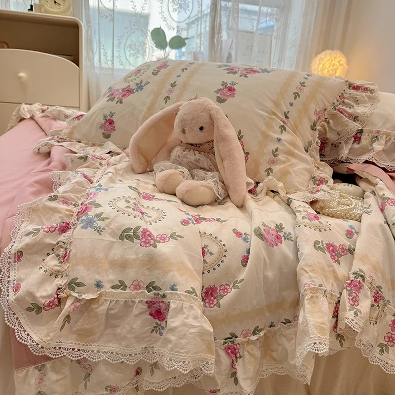 Ihomed Summer Quilt Cotton Korean Ins Lace Fragmented Series  Air Condition Quilt High Quality Summer Blanket set