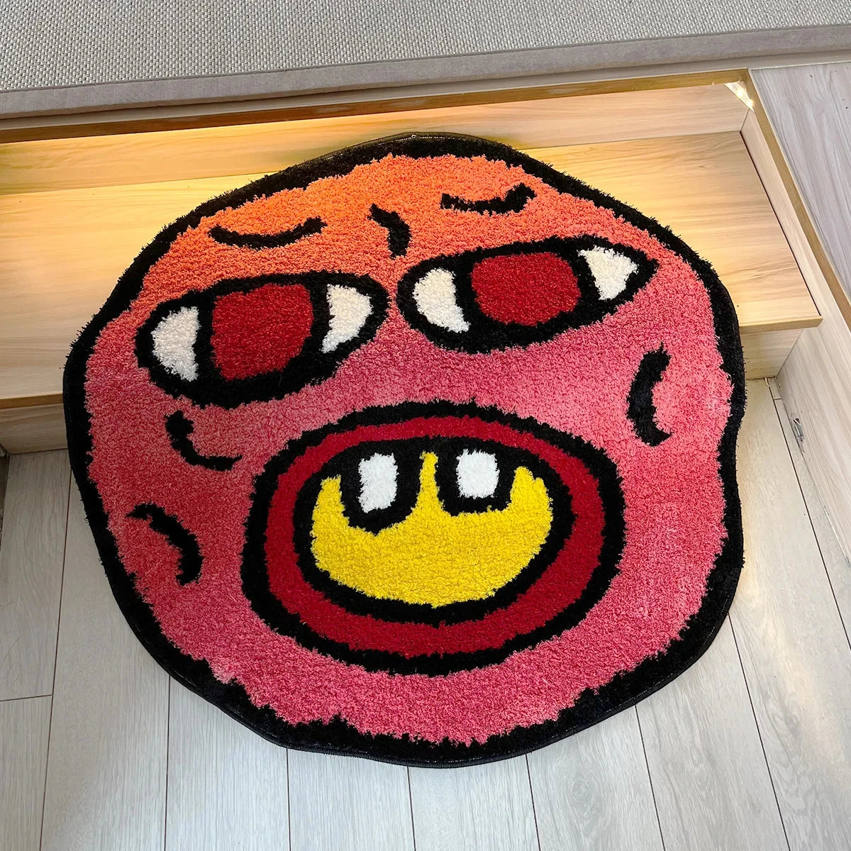 Ihomed Cherry Bomb Tufted Rug Pink Handmade Carpet Room Kawaii Flocking Rug Small Rugs for Bedroom Cartoon Circle Punch Needle Rug