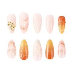 Ihomed 24pcs 3D Ocean Shell Series Press on Nails Gradient Almond False Nails Wearable Full Cover European Sweet Girl Press on Nails