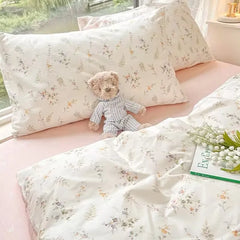 Ihomed Ins Pink Flowers Bedding Set Flat Bed Sheet Pillowcase Twin Full Queen Size Nordic Bed Linen Women Girls Floral Duvet Cover Set