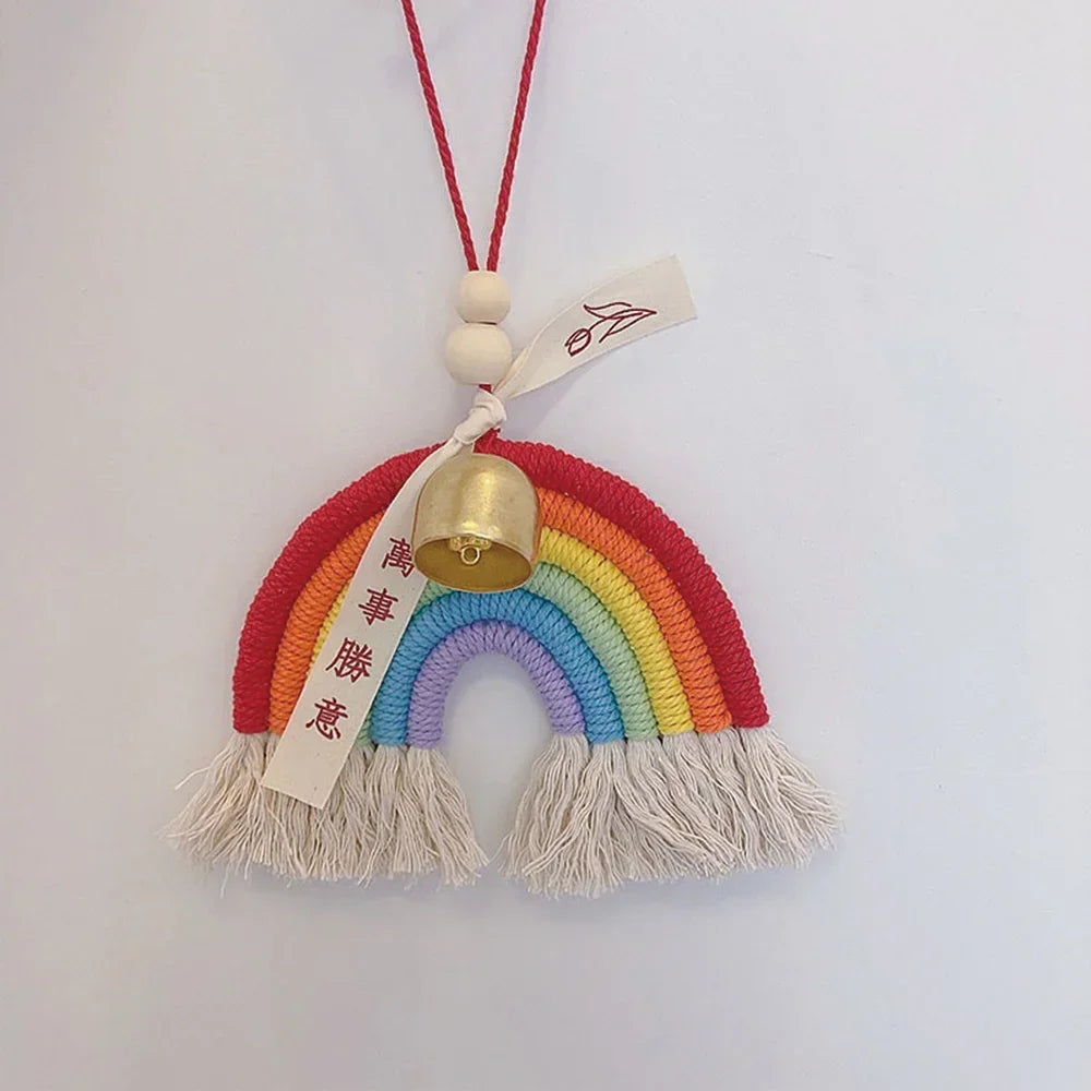 Ihomed Handmade Woven Cotton Rope Rainbow Tassels Bead Boho Style Pendants Rainbow Children'S Room Wall Hanging Holiday Decoration