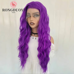 Ihomed Purple Wig Deep Wave Synthetic Hair Long Curly Wavy Lace Front Wig Natural Colored Hair 13X4 Lace Frontal Wigs for Women Party