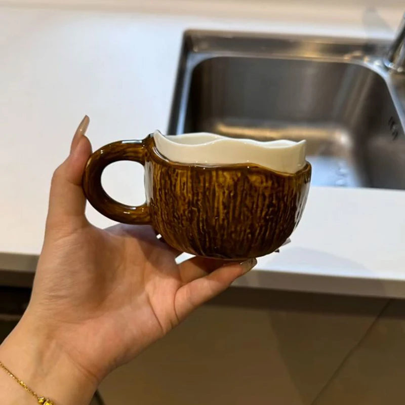 Ihomed Coconut Mug Creativity Coconut Shell Ceramic Coffee Cup Gift For Boyfriend Afternoon Tea Breakfast Milk Cup Kitchen Acceesories