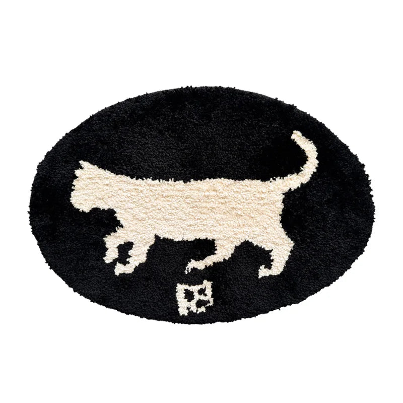 Ihomed Black White Tufting Cat Bathroom Mat Soft Rug Fluffy Bathmat Bedroom Carpet Floor Safety Tidy Pad Aesthetic Home Room Decor