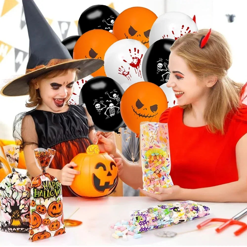 Ihomed 12 Inch Halloween Balloons Set Black Orange White Inflatable Latex Balloon Kids Toys Pumpkin Skeleton Bar Party Decor Balloons