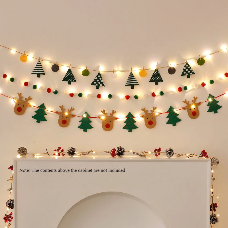 Ihomed DIY Handmade LED String Light Decorated Merry Christmas Holiday Hanging Home Room Background Pull Flag Banner Christmas Pendant