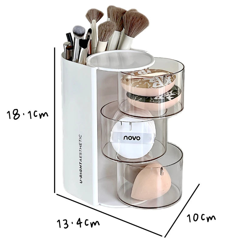 Ihomed Rotating Powder Puff Storage Box Dust-proof Desktop Beauty Egg Air Cushion Rack Multi-layer Lipstick Makeup Brush Storage Rack