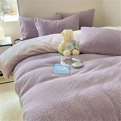 Ihomed AB Side Lamb Cashmere and Flannel Fleece Bedding Set, Velvet Duvet Cover, Warm Flat Sheet, Home Linens, Twin Queen