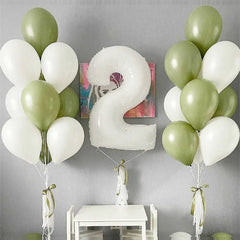 Ihomed 19pcs 40inch White Retro Green Number Foil Balloons Happy Birthday Party Decorations Kids Boy Girl 1 2 3 4 5 6 7 8 9 Year Old