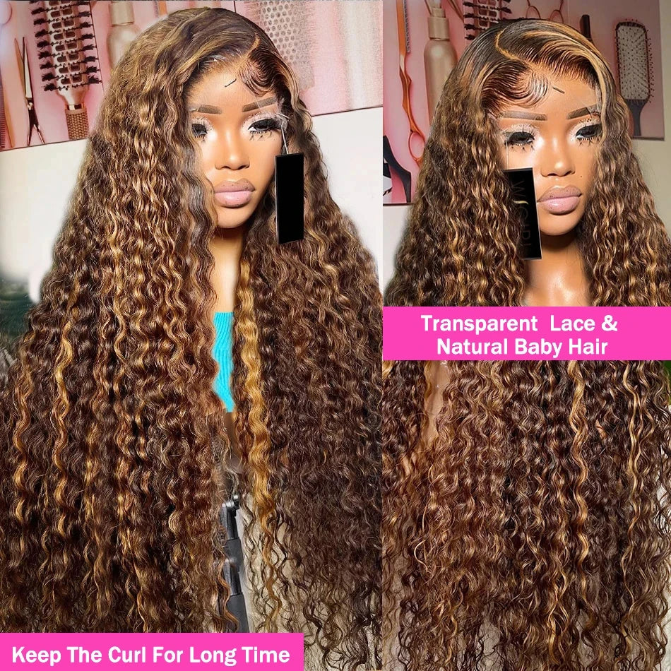 Ihomed 30 Inch Highlight 13x6 Hd Lace Deep Wave Frontal Wig Human Hair 100% Brazilian Blonde Color 13x4 Curly Lace Front Wig For Women