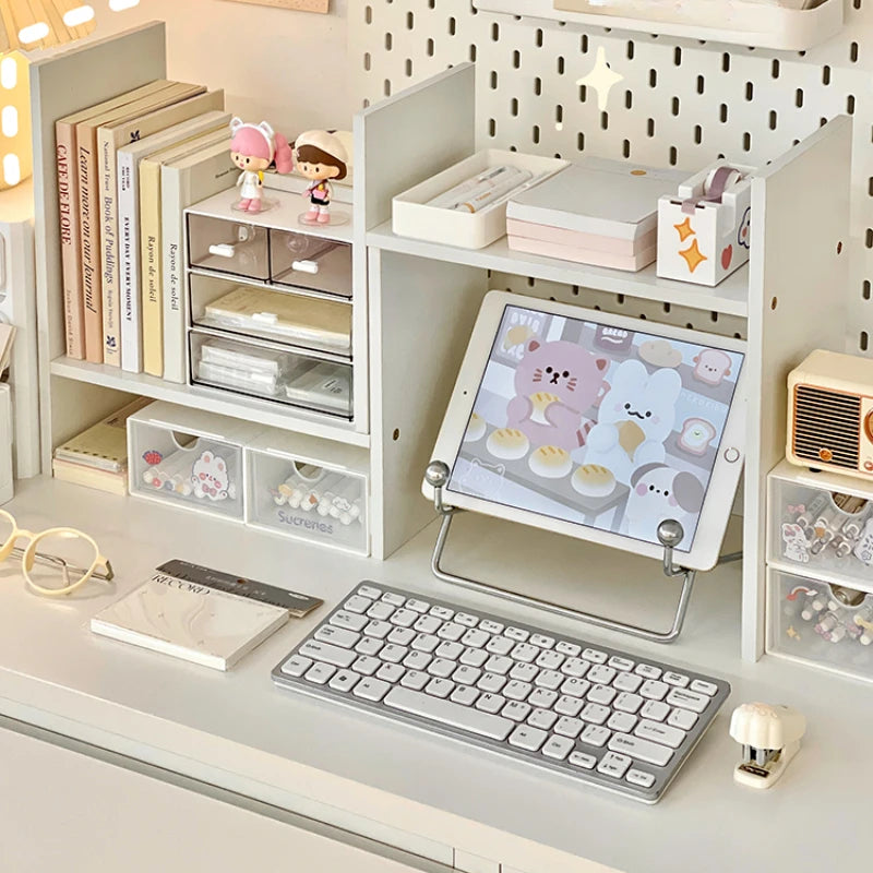 Ihomed Ins Kawaii Desktop Storage Rack Bookshelf DIY Desk Holder Office Desk Organizer Student Combination Cabinet Storage Display Rack