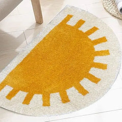 Ihomed Bright Sunshine Bath Mat Soft Flannel Half Round Bathroom Rug Absorbent Non-slip Bath Mat Machine Washable Bed Bathroom Carpet