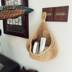 Ihomed Nordic Woven Storage Basket Miscellaneous Hanging Storage Bag Ins Wall Decoration Rattan Home Hang Snack Box Kitchen Acceesories