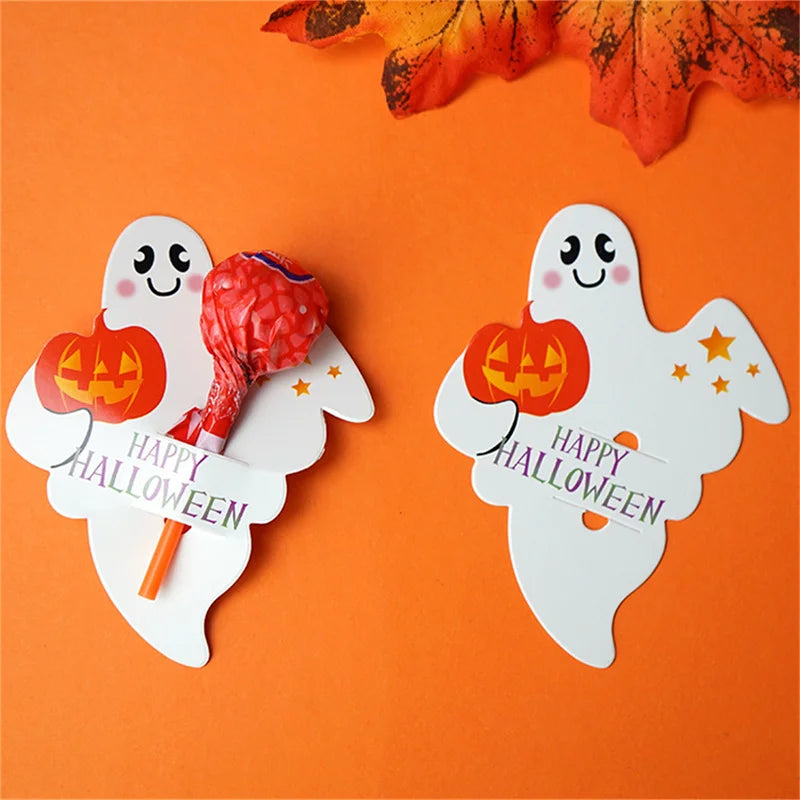 Ihomed 50PCS Halloween Lollipop Card Multi Pumpkin Ghost Skull Cat Lollipop Holder Halloween Party Supplies Trick Or Treat Candy Pack