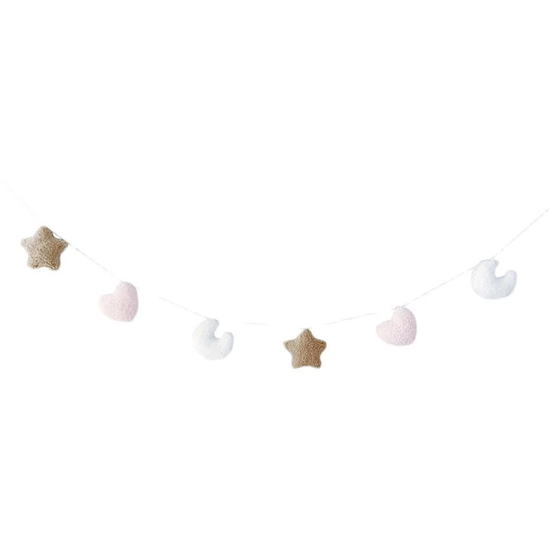 Ihomed Nordic Style Fluffy Garland Handmade Moon Star Hanging Decoration Baby Kids Room Home Party Wedding Holiday Wall Nursery Decor