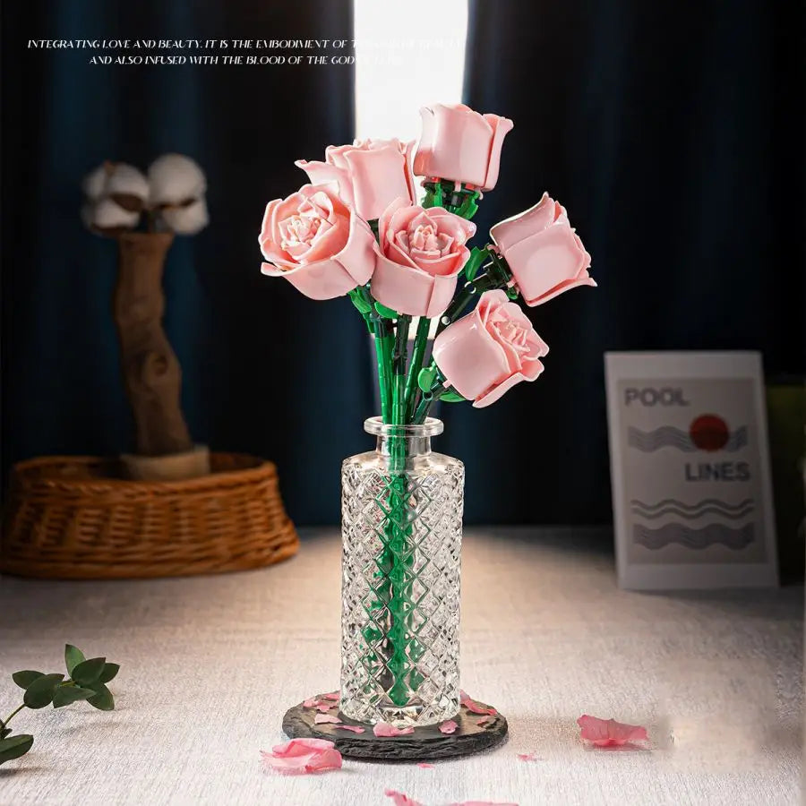 Ihomed Eternal Rose Couple 3D Model Red/Pink/Blue Rose Bouquet Love Gift Home Decoration DIY Mother's Day Birthday R Gift