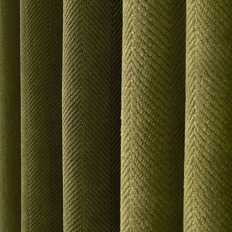 Ihomed Retro Olive Green Dark Green Curtain Herringbone Pattern Living Room Decoration Curtain Bedroom Curtain Balcony Blackout Curtain