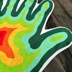 Ihomed Handmade Hand Shaped Bedroom Rug Anatomy Green Purple Thermal Imaging Soft Flannel Non-slip Orange Carpet for Living Room