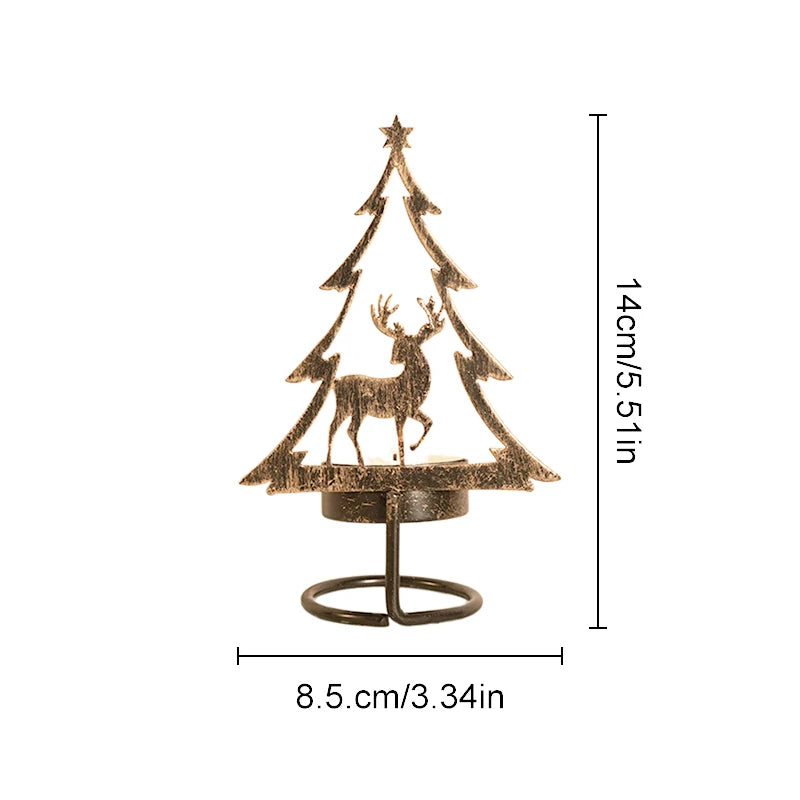 Ihomed Christmas Tree Iron Candle Holder Desktop Small Ornaments Santa Claus Xmas Tree Candlestick For New Year Party Home Decor