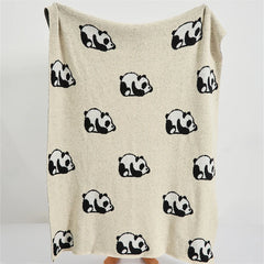 Ihomed Cute Panda Knitted Blanket Cozy Beige Plush Sofa Throw Grey Animal Leisure Blankets For Home Outdoor Festive Gift Decor 130*160