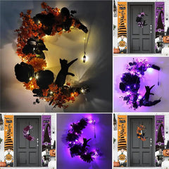 Ihomed Halloween Moon Wreath Wall Mounted Floral Decoration Multipurpose Halloween Ornamental Decore For Doors Walls Garden Balcony