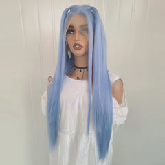 Ihomed Blue Wig Long Straight Synthetic Lace Front Wig Glueless Wig Ready to Wear Light Blue Hair Lace Wigs for Women Party Cosplay