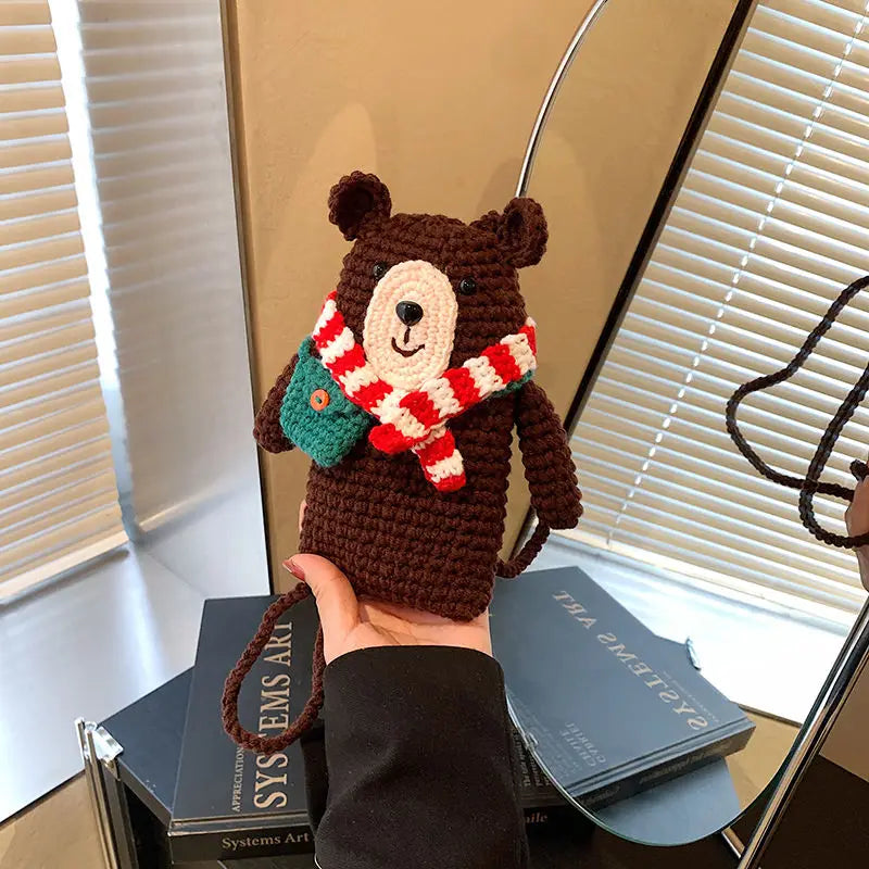 Ihomed Crochet Finished Bag Autumn Winter Cute Teddy Bear Handmade Knitted Coin Purse 2025 New Diagonal Cross Handmade Accessory Bag