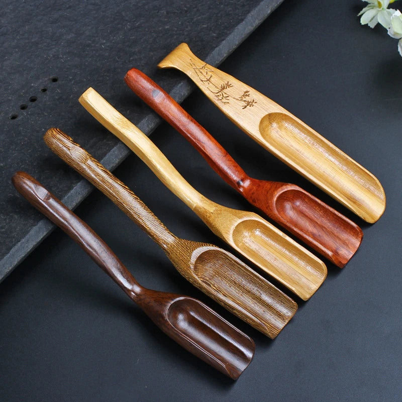 Ihomed 1Pc Chinese Kongfu Tea Scoop Wooden/Bamboo Retro Style Natural Delicate Spoon Portable Bamboo Teaspoon