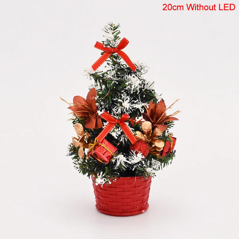 Ihomed 20/30cm Artificial Christmas Tree with LED Light Balls 2024 Christmas Decoration for Home 2025 New Year Gift Xmas Table Ornament