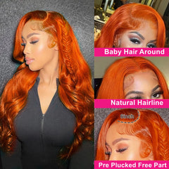 Ihomed 13x6 Hd Lace Frontal Wig Body Wave Orange Ginger Lace Front Wigs 100% Human Hair For Black Women 36 Inch Colored Wigs Brazilian