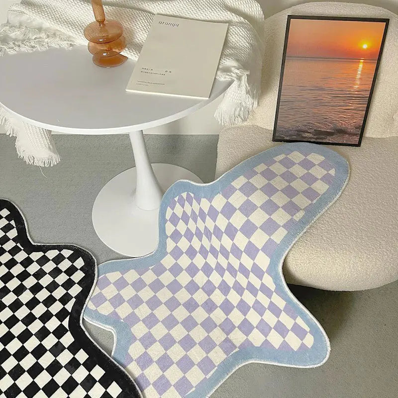 Ihomed Chessboard Irregular Carpet Bedside Rugs Fluffy Irregular Bedroom Carpet Floor Pad Mat Doormat Aesthetic Home Room Deco