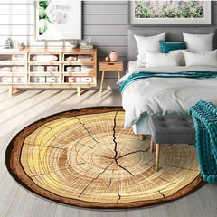 Ihomed 3D Wooden Grain Carpet Round Annual Rings Living Room Area Rug Kids Bedroom Play Rug Chair Mat Doorway Rugs Non-Slip Bath Mat