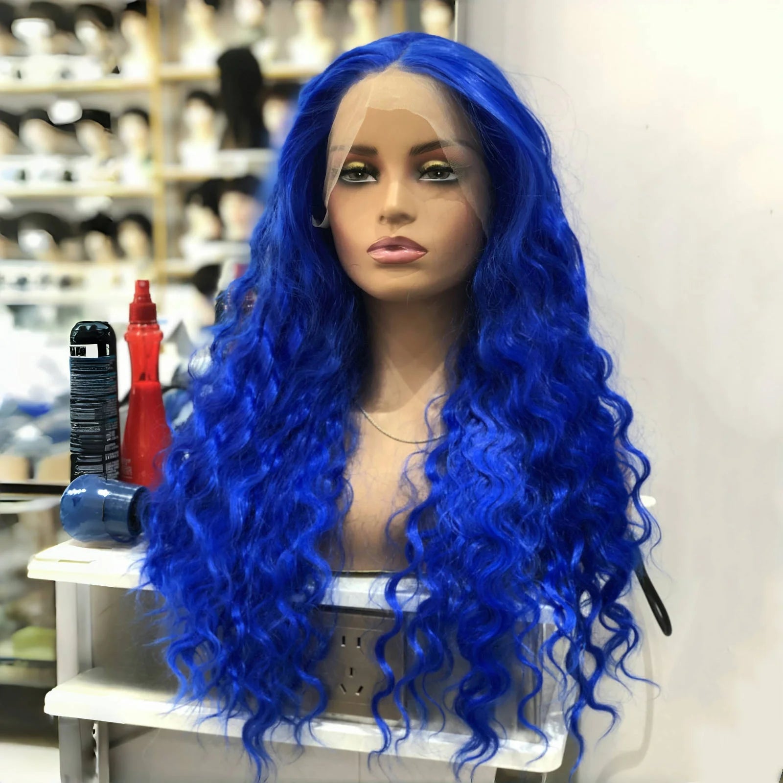 Ihomed Blue Wig Long Blue Curly Wig Synthetic Lace Front Wig Glueless Wigs Ready to Wear Water Wave Deep Curly Wigs for Women Party