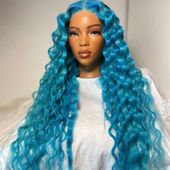 Ihomed Blue Deep Wave Synthetic Lace Front Wig High Temperature Fiber  Lace Wigs for Women Long Hair Wavy Wigs Heat Resistant Cosplay