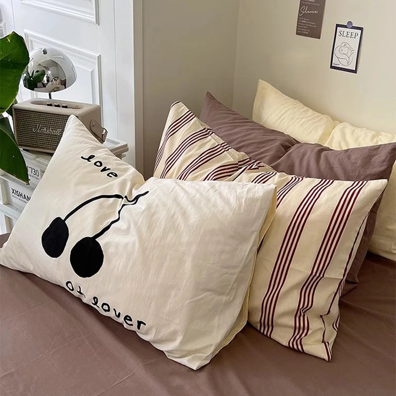 Ihomed Korean Style Cotton Stripe Pillow Case Envelop Sleeping Pillowcase Cushion Cover Bedroom Decorations Home Room Bedding Decor