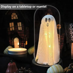 Ihomed Cute Ghost Halloween Lamp Plastic Light Up Ghost in Glass Cloche Halloween Decoration Lights Props Mantel Tabletop Decor