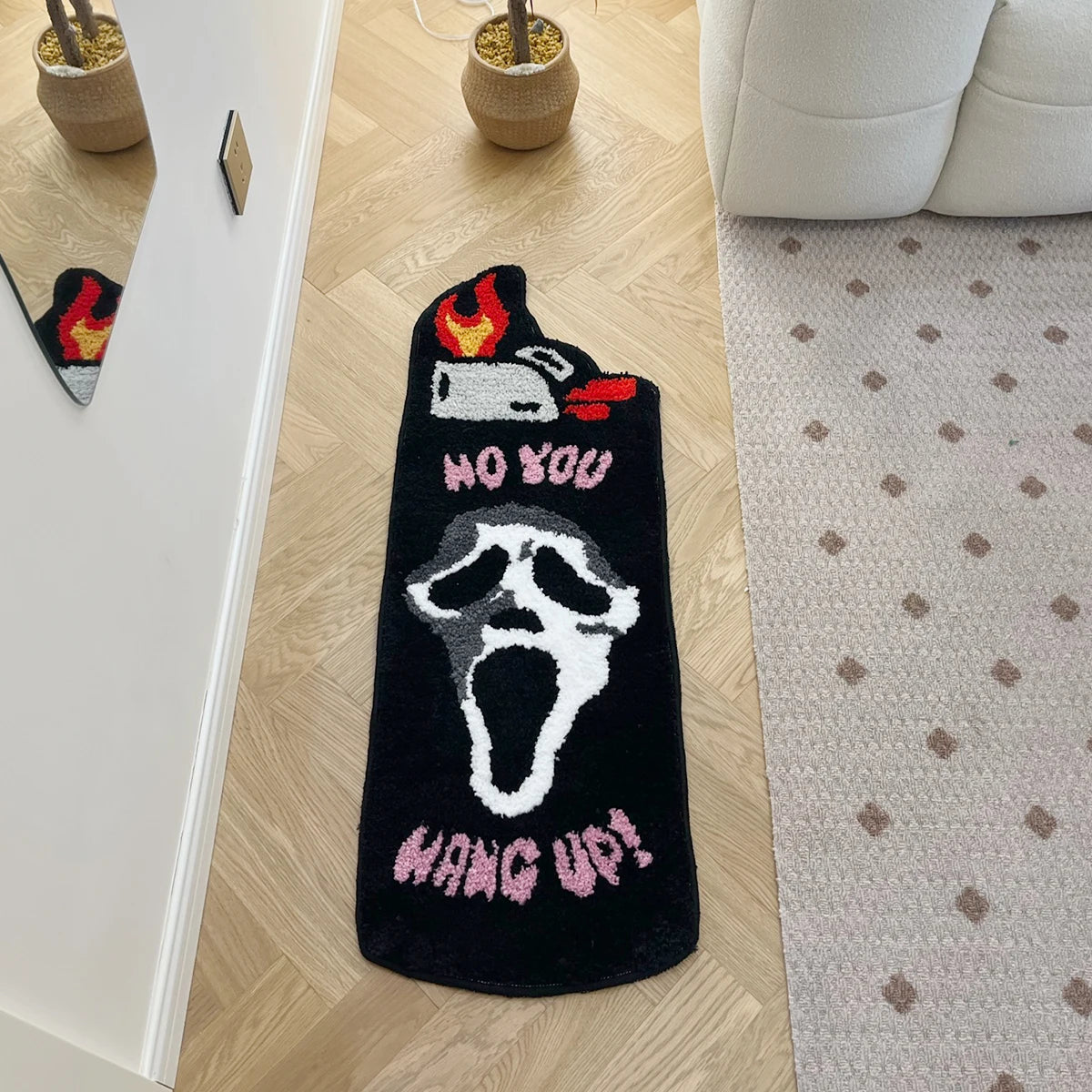 Ihomed Black Ghost Lighter Flocking Rug Bedroom Rug Bedside Mat Anti Slip Entrance Carpet Flocking Fluffy Floor Doormat Home Room Decor