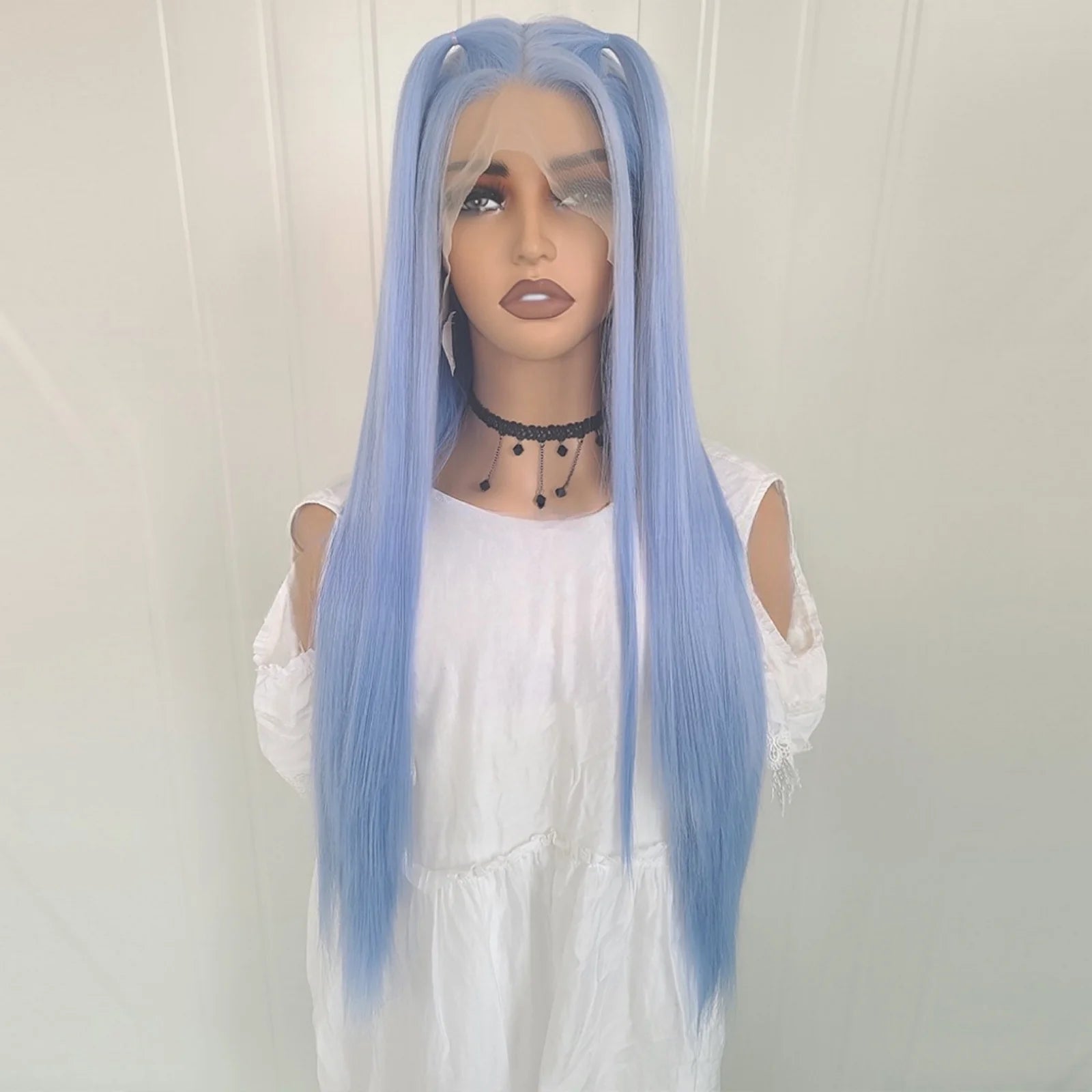 Ihomed Blue Wig Long Straight Synthetic Lace Front Wig Glueless Wig Ready to Wear Light Blue Hair Lace Wigs for Women Party Cosplay