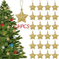 Ihomed Gold Glitter Star Ornaments Christmas Tree Hanging Pendant 2024 Christmas Decorations for Home Navidad New Year Party DIY Gift