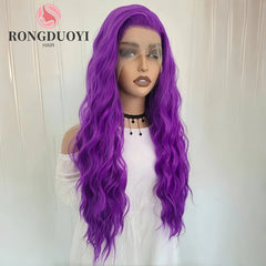 Ihomed Purple Wig Deep Wave Synthetic Hair Long Curly Wavy Lace Front Wig Natural Colored Hair 13X4 Lace Frontal Wigs for Women Party