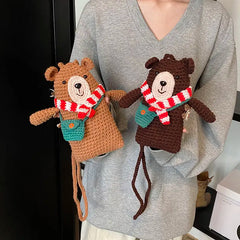 Ihomed Crochet Finished Bag Autumn Winter Cute Teddy Bear Handmade Knitted Coin Purse 2025 New Diagonal Cross Handmade Accessory Bag