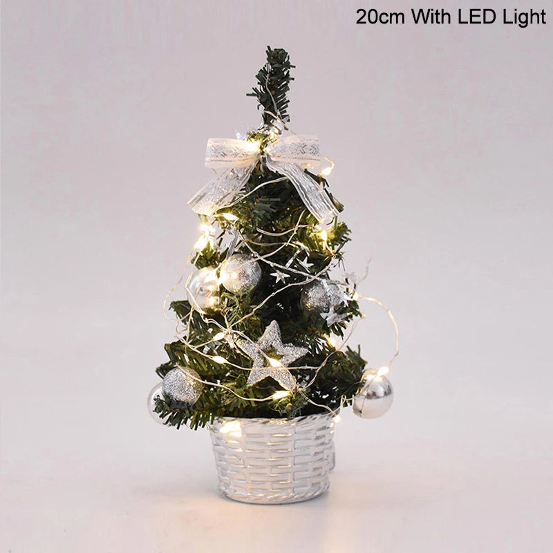 Ihomed 20/30cm Artificial Christmas Tree with LED Light Balls 2024 Christmas Decoration for Home 2025 New Year Gift Xmas Table Ornament