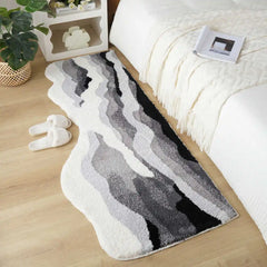 Ihomed Irregular Tufting Ocean Rug Bathroom Mat Long Soft Black White Wave Bedroom Living Room Carpet Floor Pad Aesthetic Home Decor