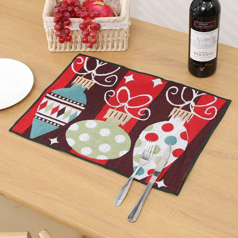 Ihomed Christmas Placemat Dining Mat Jacquard Insulation Kitchen Table Decoration Home Restaurant Western Food Mat Christmas Supplies