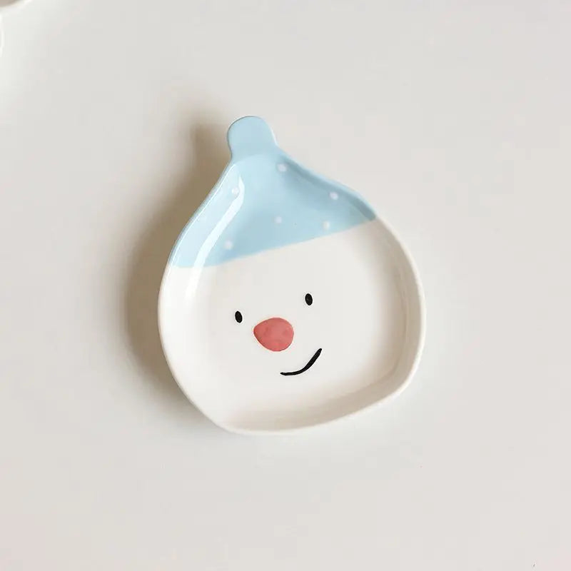 Ihomed Hand Painted Christmas Tableware Ceramic Dinner Plate Cute Cartoon Snowman Plate Dim Sum Breakfast Plates Kitchen Acceesories