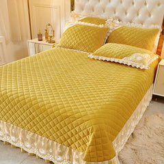 Ihomed Velvet bed cover home Linens room decor Lace Stitch Double duvet Plaid Bedspread on the bed blanket Bedspreads Couple bed sheet