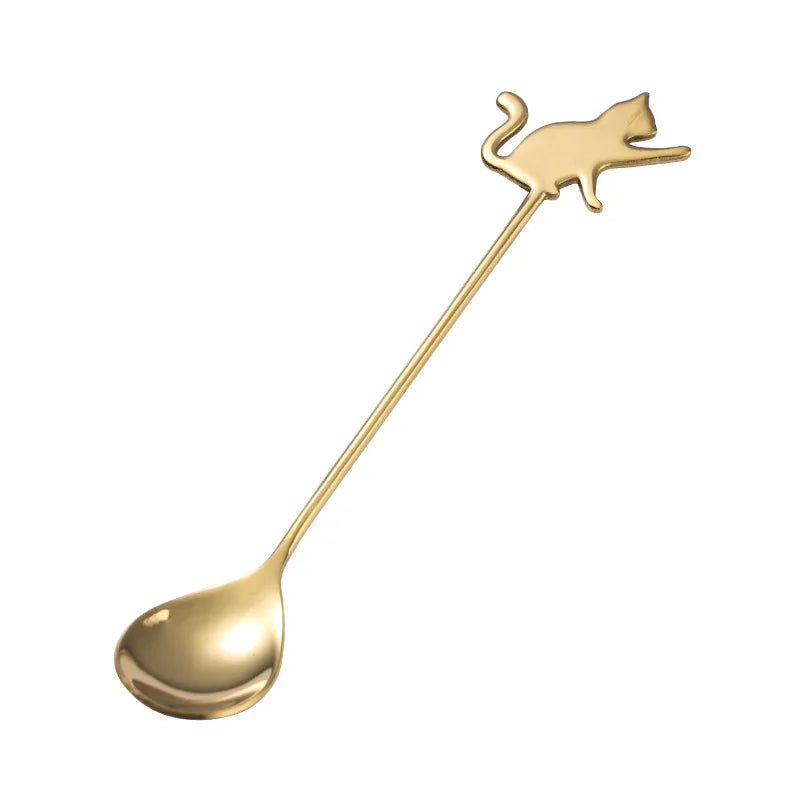 Ihomed Coffee Spoon Lovely Cute Cat Shape Teaspoon Dessert Snack Scoop Ice Cream Mini Spoons Kitchen ToolsTableware 304 Metal