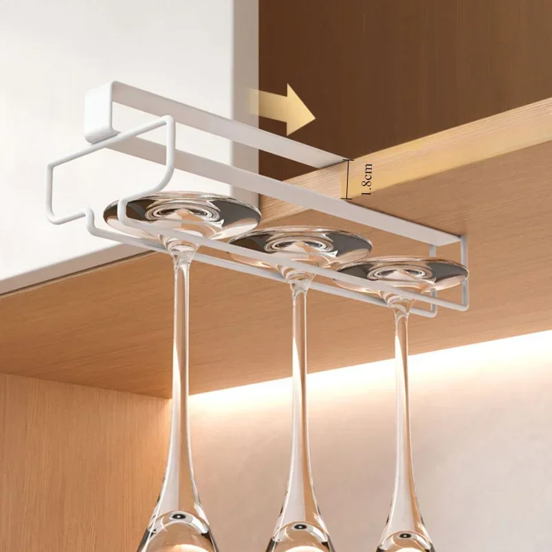 Ihomed Hanging Punch-free Wine Glass Holder Household Under Cabinet Champagne Glass Storage Rack Shelf Kitchen Multi-purpose Organizer