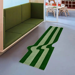 Ihomed Green Kitchen Rug Irregular Striped Floor Mat Runner Rug Accent Modern Carpet Home Decor Abstract Soft Flannel Non Slip Gift